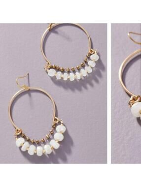 Anthropologie Love Draped Hoop Earrings Moonstone